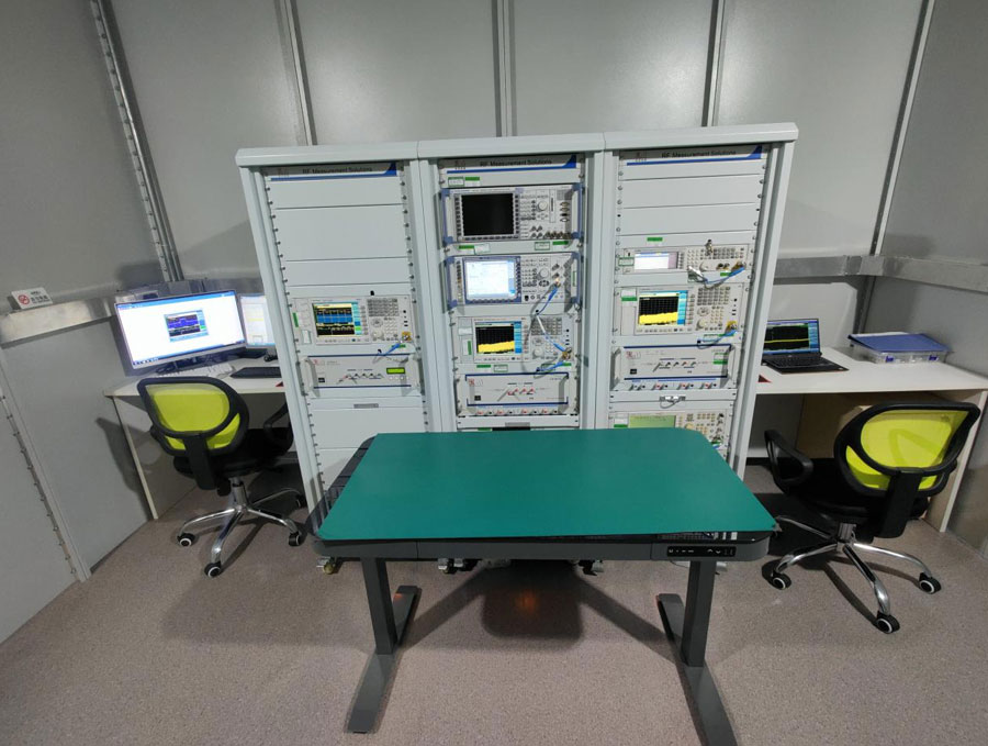 RF measurement solutions and spectrum analyzers in our professional testing laboratory with workstations for electronic compliance.